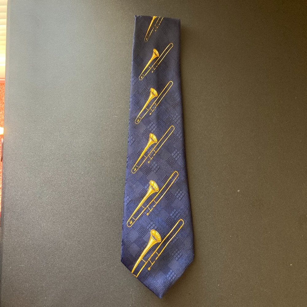 Unbranded Trombone Tie Wide Navy Blue Men's Necktie Neckwear